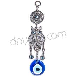 Metal Lacy Owl Turkish Evil Eyes Beaded Wall Hanging Ornament