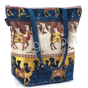 Authentic Camel Patterned Bucket-shoulder Bag In Navy Blue