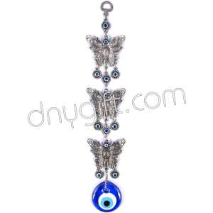 Triple Butterfly Turkish Evil Eyes Beaded Wall Hanging Ornament