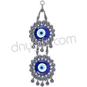 Twin Turkish Evil Eyes  Beads  Framed Wall Hanging Ornament