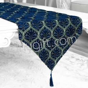 40x180 Turkish Peacock Patterned Dark Blue Runner