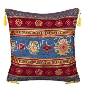 45x45 Kilim Desing Burgundy Blue Turkish Cushion Cover