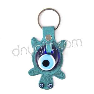 Turtle Shaped Faux Leather And Glass Evil Eye Key Chain Green