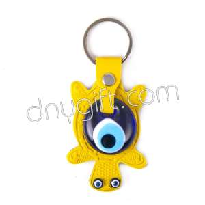 Turtle Shaped Faux Leather And Glass Evil Eye Key Chain Yellow