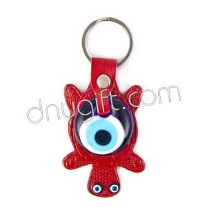 Turtle Shaped Faux Leather And Glass Evil Eye Key Chain Red