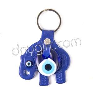 Evil Eye Beaded And Elephant Shaped Faux Leather Key Chain Blue