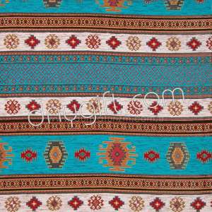 Turkish Killim Patterned Turquois-cream Fabric
