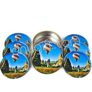 6 Pieces Of Cappadocia Patterned Coaster Packaged In Metal Box