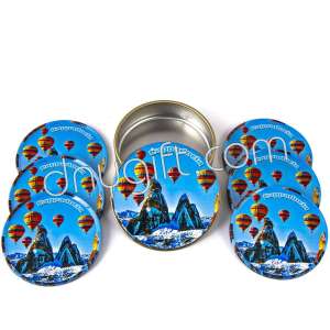 6 Pieces Of Cappadocia Patterned Coaster Packaged In Metal Box