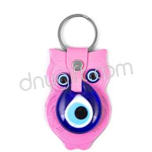 Pink Owl Faux Leather Key Chain