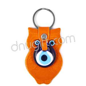Orange Owl Faux Leather Key Chain