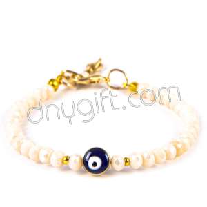 Cream Color Crystal Turkish Bracelet Withe Evil Eye