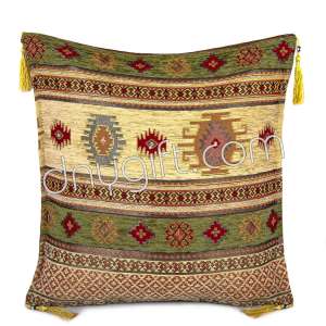 45x45 Green Cream Kilim Desing Turkish Cushion Pillow Cover