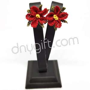Needle Lace Wild Flower Stud Earrings Red