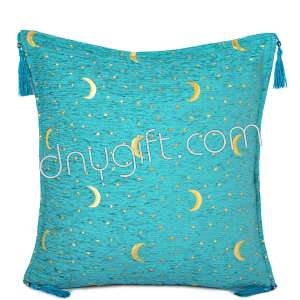 45x45 Moon Star Desing Turquoise Turkish Cushion Pillow Cover