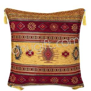 45x45 Mustard Red Kilim Desing Turkish Cushion Pillow Cover