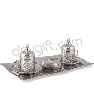 Silver Plated Turkish Coffee Set For Two Person 