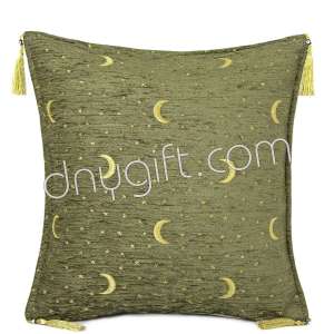 45x45 Moon Star Desing Green Turkish Cushion Pillow Cover