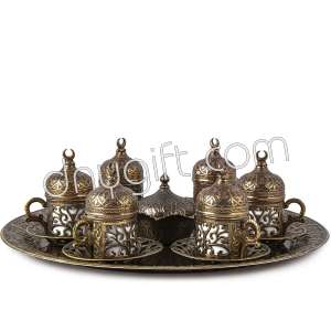 Copper Plated Turkish Coffee Set For Six Person