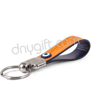 Orange Leather  Strip Keychain