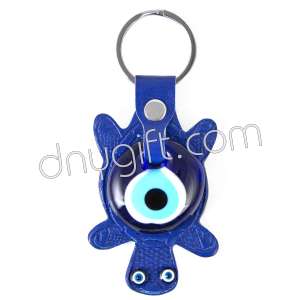 Leather Turtle Shaped Keychain In Dark Blue