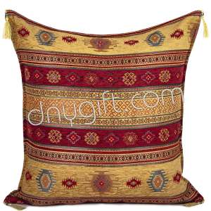 70x70 Kilim Desing Mustard Red Turkish Cushion Pillow Cover