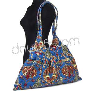 Pleated Turkish Patterned Dark Blue Shoulder Bag