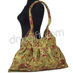 pleated Turkish Patterned Green  Shoulder Bag 1893