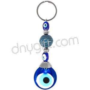 Turquois Ball Keychain with evil eyes