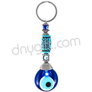 Turquois Long Keychain with evil eyes