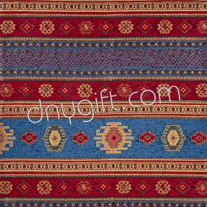 Chenille Kilim Fabric Red Blue