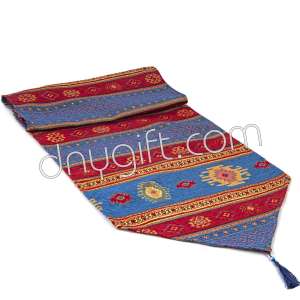40x180 Turkish Patterned Red-Blue Runner 