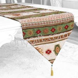 40x180 Turkish Patterned Green-Cream Runner 