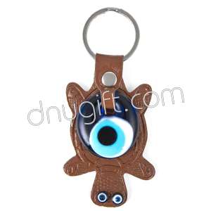 Leather Turtle Shaped Keychain In Brown