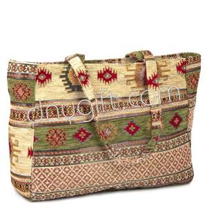 Turkish Patterned Beach Bag In Green-Cream