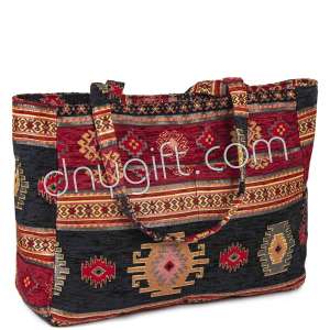 Turksh Patterned Beach Bag In Red-Black
