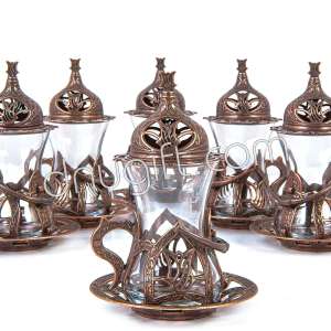 Laleli Çay Seti Bronz Rengi
