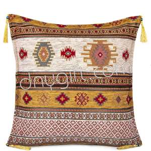 45x45 Mustard Cream Turkish Pillow Cushion Cover