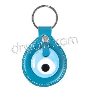 Leather Oval Keychain In Blue And White