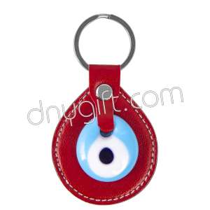 Leather Oval Keychain In Blue And White
