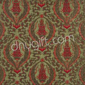 Green Tulip Designed Turkish Chenille Upholstery Fabric