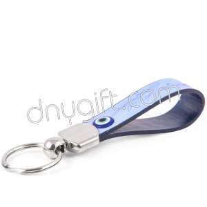 Vegan Leather Strip Key Chain Open Blue