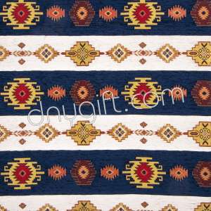 Chenille Dark Blue Upholstery Turkish Kilim Fabric