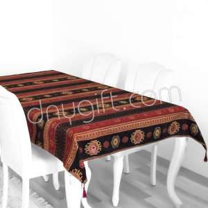 140x200 Black-Red Kilim Cotton Table Cloth