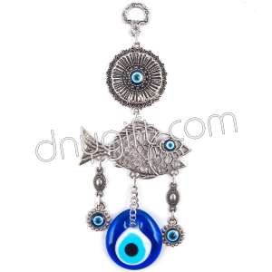 Metal Fish Turkish Evil Eyes Beaded Wall Hanging Ornament