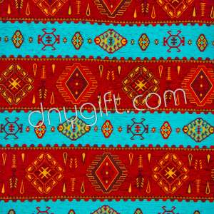 Turkish Patterned Claret Red-turquois Chenille Fabric