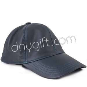 Visor Genuine Leather Hat Navy Blue