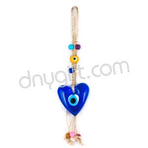 Heart Shape Turkish Evil Eye Wall Hanging With Thick Rope-Small Size