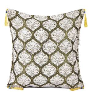 45X45 Cm Peacock Designed Turkish Cushion Cover Cream Color