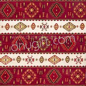 Turkish Designed Bordeaux-cream Ottoman Traditional Patterned Chenille Fabric